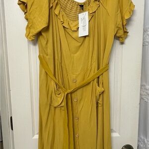 Chic Mustard Maxi Dress with Ruffle Accents